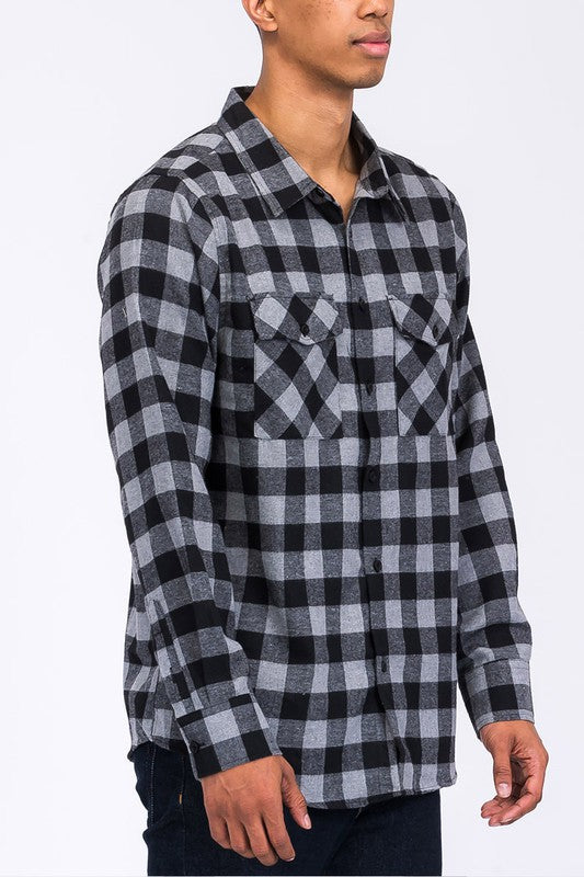 Regular Fit Checker Plaid Flannel Long Sleeve-Teresa&#39;s Fashionista LLC