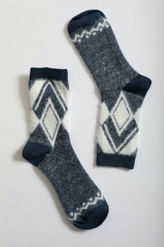 Faux Mohair Diamond Pattern Socks-Teresa&#39;s Fashionista LLC