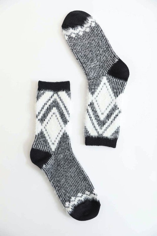 Faux Mohair Diamond Pattern Socks-Teresa&#39;s Fashionista LLC