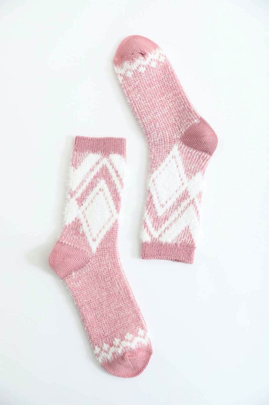 Faux Mohair Diamond Pattern Socks-Teresa&#39;s Fashionista LLC