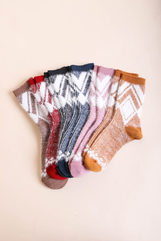 Faux Mohair Diamond Pattern Socks-Teresa&#39;s Fashionista LLC