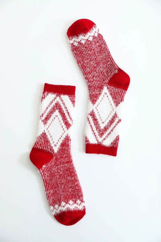 Faux Mohair Diamond Pattern Socks-Teresa&#39;s Fashionista LLC