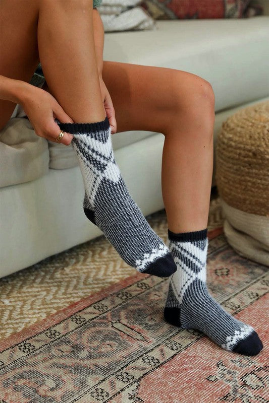 Faux Mohair Diamond Pattern Socks-Teresa&#39;s Fashionista LLC