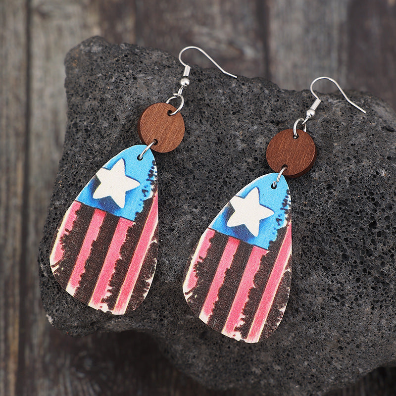 Star & Stripes Wooden Dangle Earrings-Teresa&#39;s Fashionista LLC