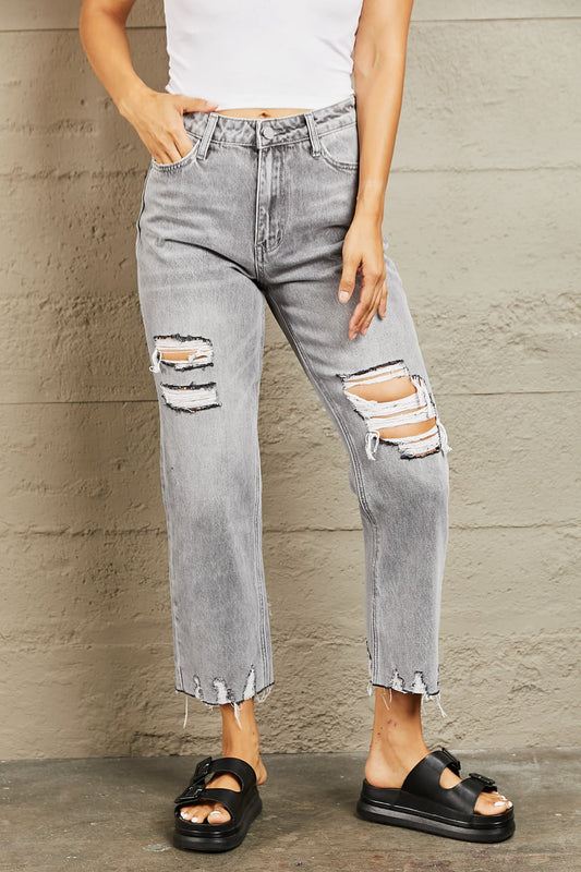 BAYEAS High Waisted Cropped Mom Jeans-Teresa&#39;s Fashionista LLC