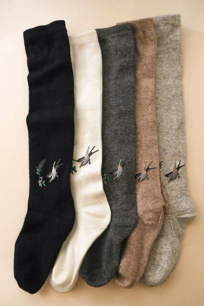 Hummingbird Wool Knee High Socks-Teresa&#39;s Fashionista LLC