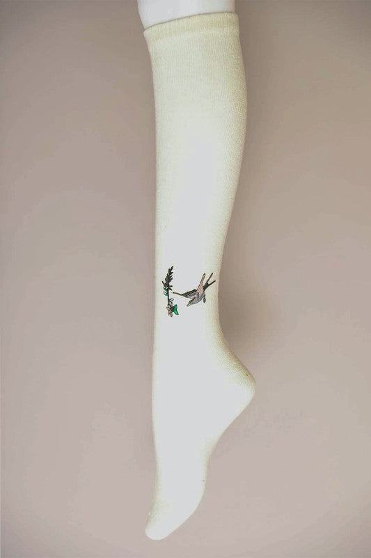 Hummingbird Wool Knee High Socks-Teresa&#39;s Fashionista LLC