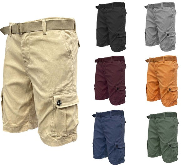 Weiv Mens Belted Cargo Shorts with Belt-Teresa&#39;s Fashionista LLC