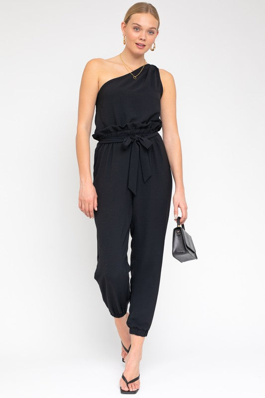 Sleeveless One Shoulder Waist Tie Jumpsuit-Teresa&#39;s Fashionista LLC