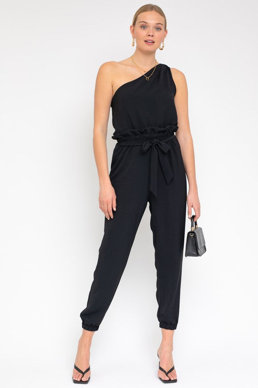 Sleeveless One Shoulder Waist Tie Jumpsuit-Teresa&#39;s Fashionista LLC