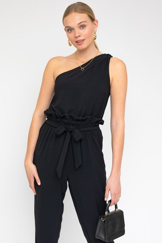 Sleeveless One Shoulder Waist Tie Jumpsuit-Teresa&#39;s Fashionista LLC