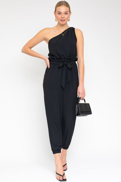 Sleeveless One Shoulder Waist Tie Jumpsuit-Teresa&#39;s Fashionista LLC