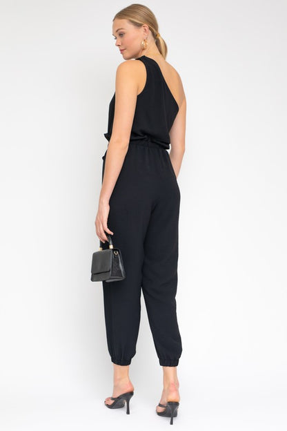 Sleeveless One Shoulder Waist Tie Jumpsuit-Teresa&#39;s Fashionista LLC