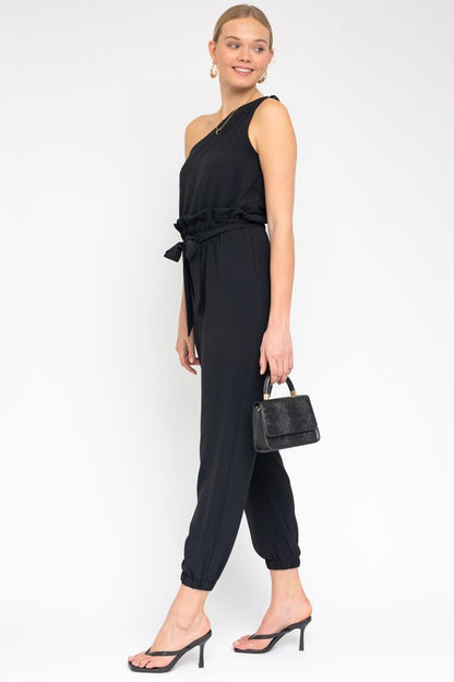 Sleeveless One Shoulder Waist Tie Jumpsuit-Teresa&#39;s Fashionista LLC