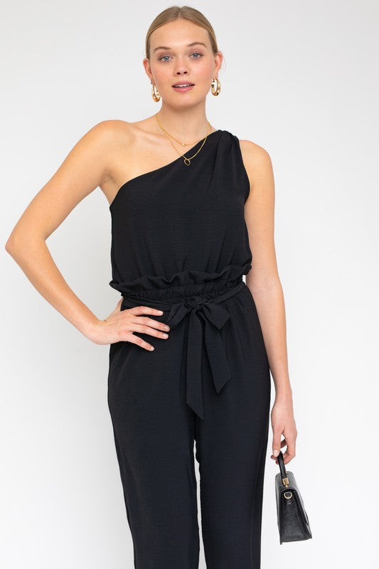 Sleeveless One Shoulder Waist Tie Jumpsuit-Teresa&#39;s Fashionista LLC