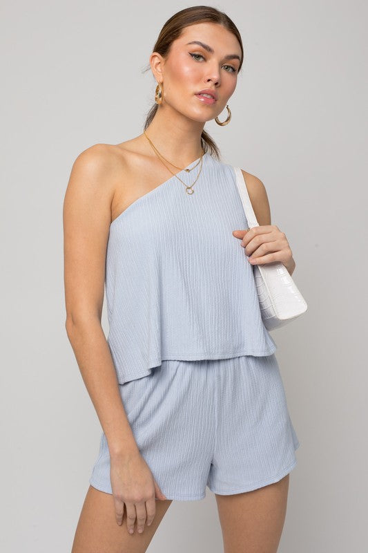 Sleeveless One Shoulder Layered Top Romper-Teresa&#39;s Fashionista LLC