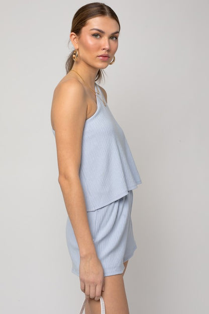 Sleeveless One Shoulder Layered Top Romper-Teresa&#39;s Fashionista LLC