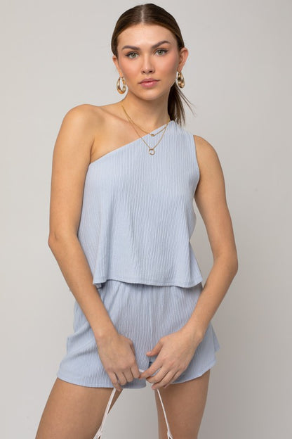 Sleeveless One Shoulder Layered Top Romper-Teresa&#39;s Fashionista LLC