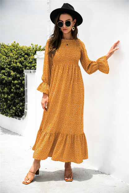 Printed Puff Sleeve Ruffle Maxi Dress-Teresa&#39;s Fashionista LLC