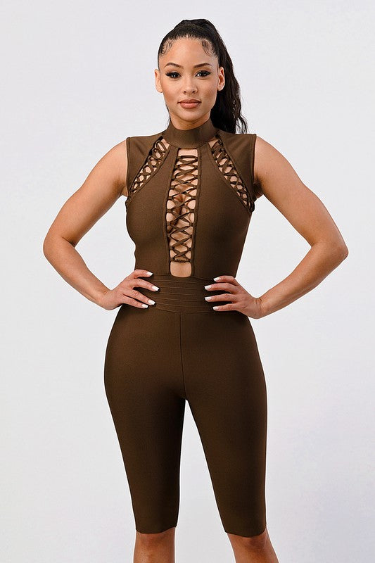 Criss Cross Sexy Bandage Romper-Teresa&#39;s Fashionista LLC