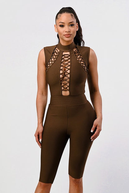 Criss Cross Sexy Bandage Romper-Teresa&#39;s Fashionista LLC