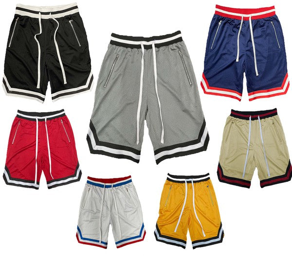 STRIPED BAND SOLID BASKETBALL SHORTS-Teresa&#39;s Fashionista LLC