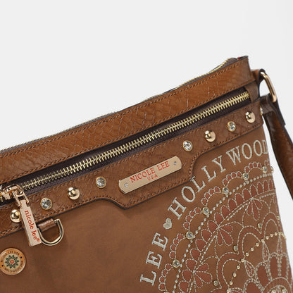 Nicole Lee USA Metallic Stitching Embroidery Inlaid Rhinestone Crossbody Bag-Teresa&#39;s Fashionista LLC