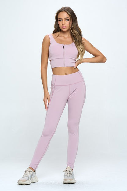 Zip Up Crop Sports Tank Top Set-Teresa&#39;s Fashionista LLC