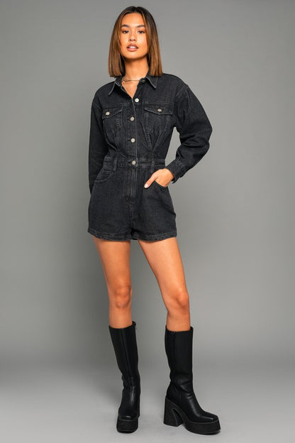 Long Sleeve Denim Romper-Teresa&#39;s Fashionista LLC