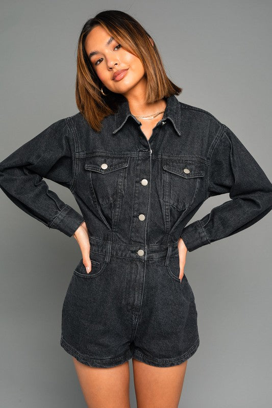 Long Sleeve Denim Romper-Teresa&#39;s Fashionista LLC