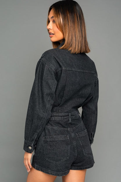 Long Sleeve Denim Romper-Teresa&#39;s Fashionista LLC