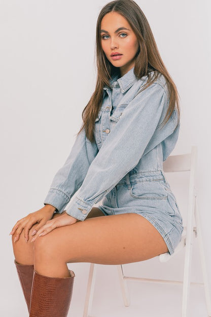 Long Sleeve Denim Romper-Teresa&#39;s Fashionista LLC