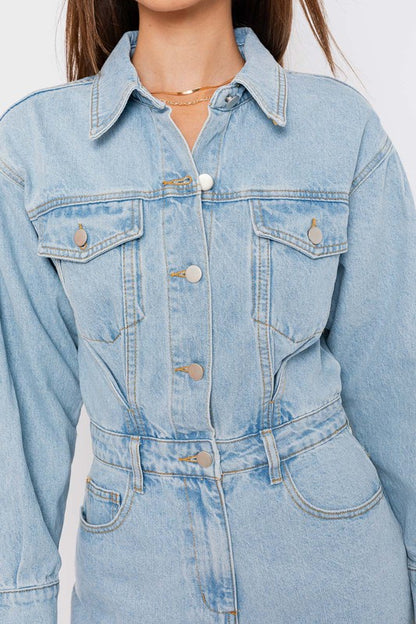 Long Sleeve Denim Romper-Teresa&#39;s Fashionista LLC