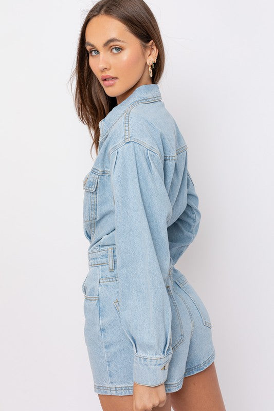 Long Sleeve Denim Romper-Teresa&#39;s Fashionista LLC