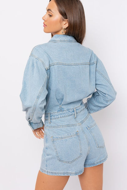 Long Sleeve Denim Romper-Teresa&#39;s Fashionista LLC