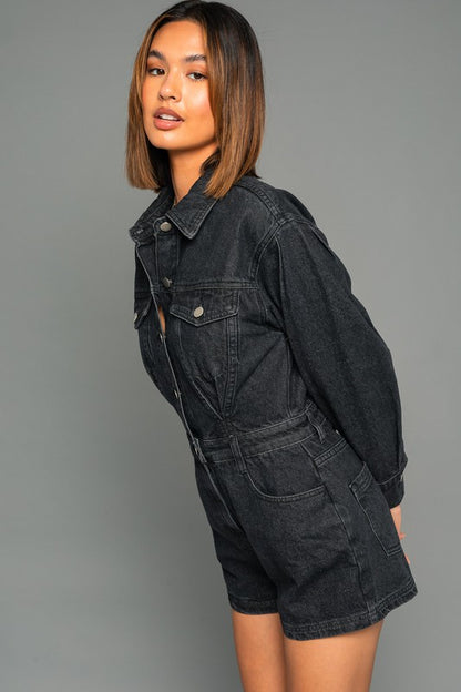 Long Sleeve Denim Romper-Teresa&#39;s Fashionista LLC