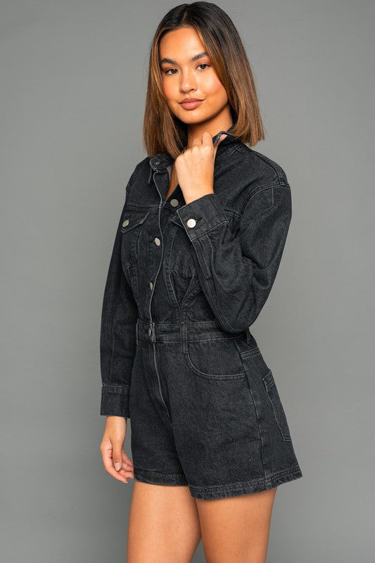 Long Sleeve Denim Romper-Teresa&#39;s Fashionista LLC