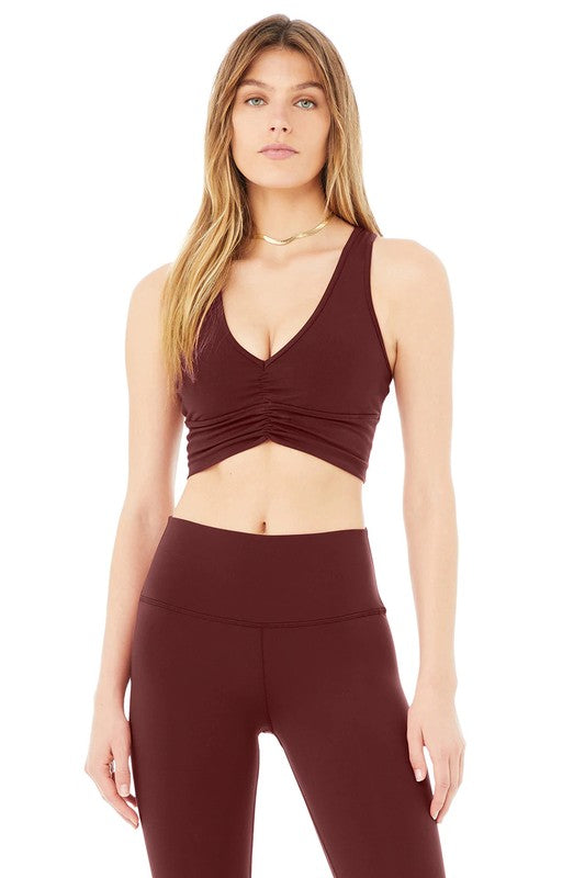 Deep V Drawstring Sports Bra Buttery Soft Fabric-Teresa&#39;s Fashionista LLC