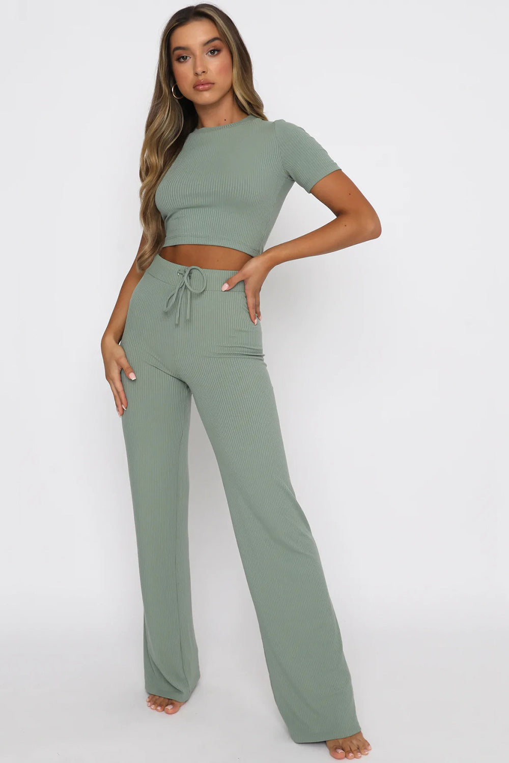 Round Neck Short Sleeve Top and Pants Set-Teresa&#39;s Fashionista LLC