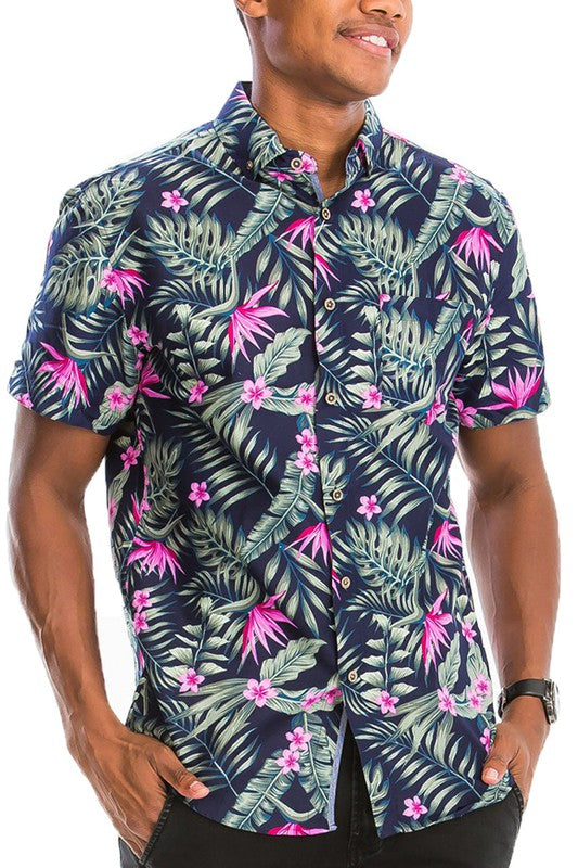 Hawaiian Print Button Down Shirt-Teresa&#39;s Fashionista LLC