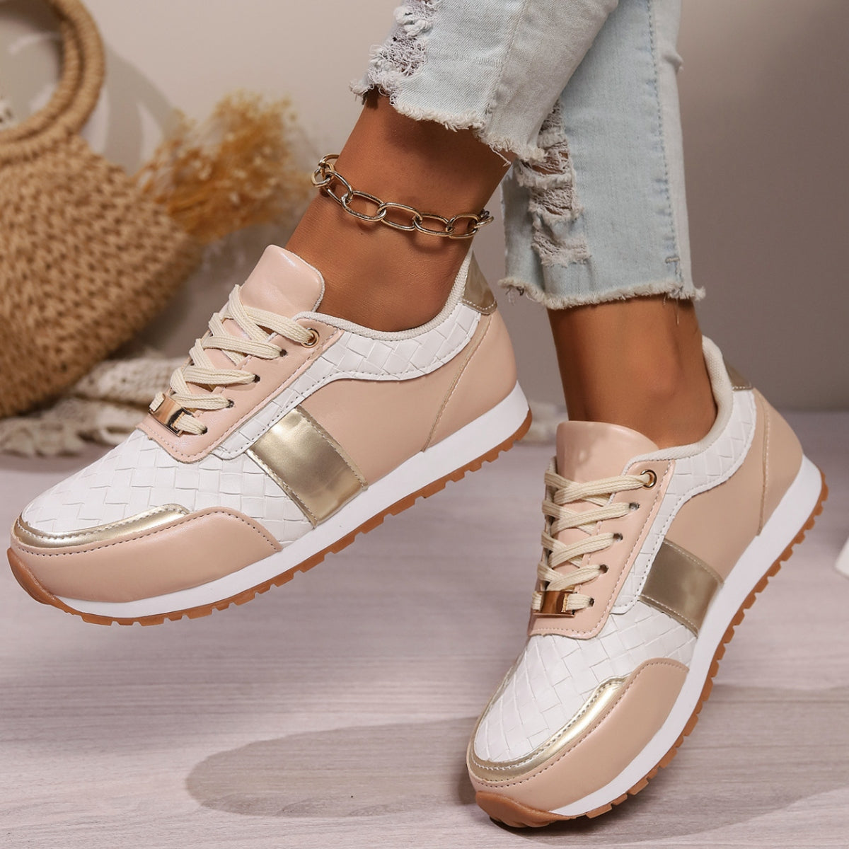 Lace-Up PU Leather Sneakers-Teresa&#39;s Fashionista LLC