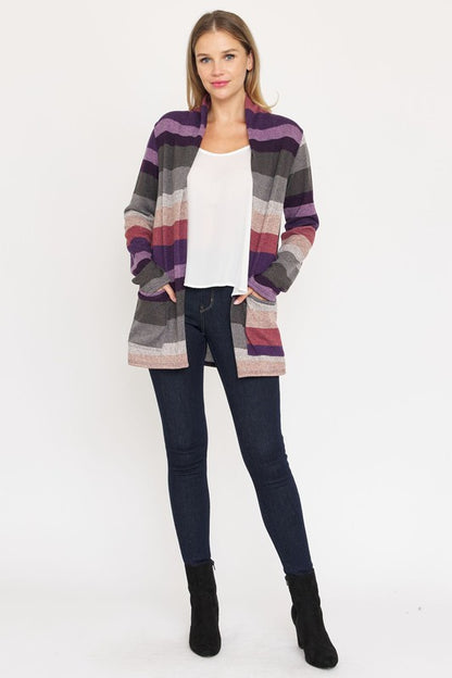 Stripe Elbow Patch Cardigan-Teresa&#39;s Fashionista LLC