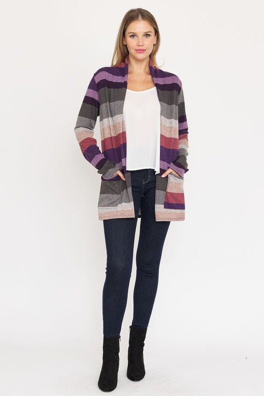 Stripe Elbow Patch Cardigan-Teresa&#39;s Fashionista LLC