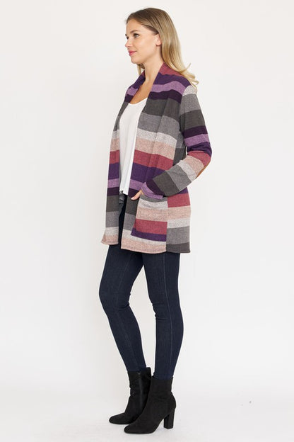 Stripe Elbow Patch Cardigan-Teresa&#39;s Fashionista LLC