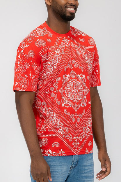 Weiv Mens Bandana Print TShirt-Teresa&#39;s Fashionista LLC