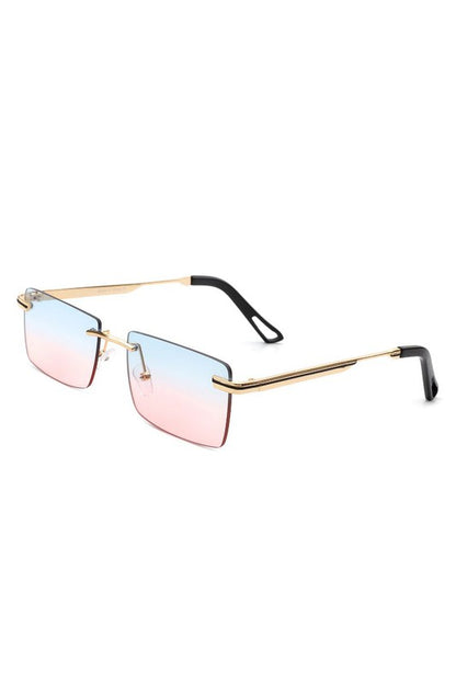 Rectangle Rimless Retro Flat top Sunglasses-Teresa&#39;s Fashionista LLC