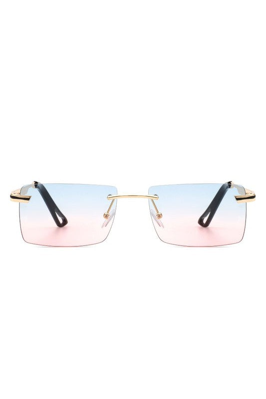 Rectangle Rimless Retro Flat top Sunglasses-Teresa&#39;s Fashionista LLC