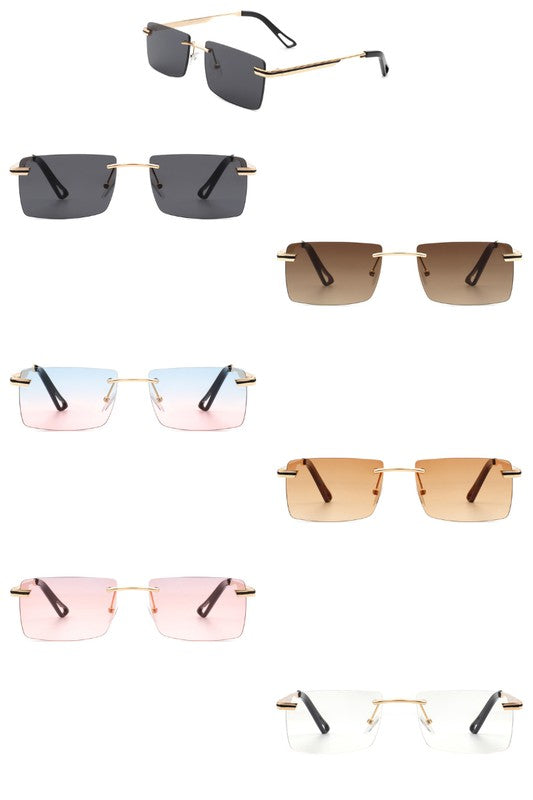 Rectangle Rimless Retro Flat top Sunglasses-Teresa&#39;s Fashionista LLC