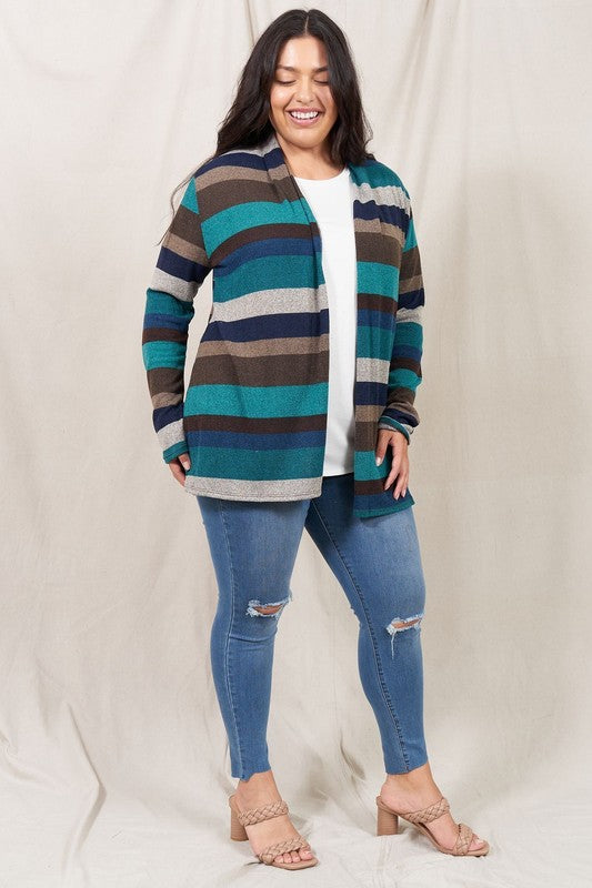 Stripe Elbow Patch Cardigan-Teresa&#39;s Fashionista LLC