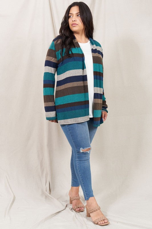 Stripe Elbow Patch Cardigan-Teresa&#39;s Fashionista LLC